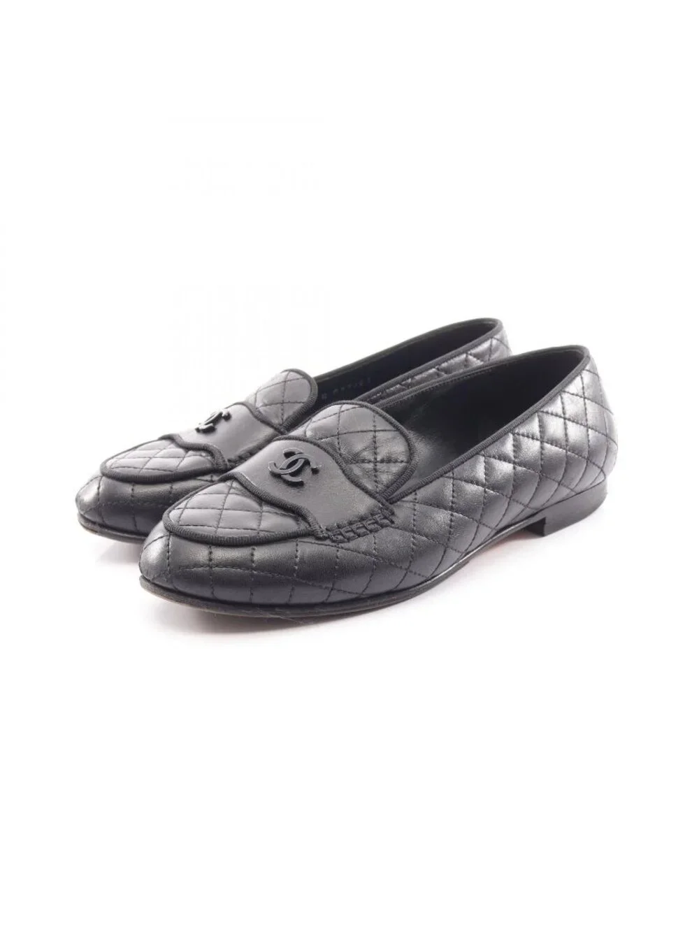 Chanel Loafers Quilted CC Logo Bk Leather